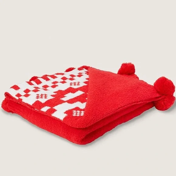 New Victoria’s Secret PINK logo Soft Red White
Marshmallow Knit Blanket Throw - Picture 4 of 6